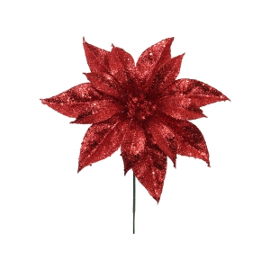 7 Inch Red Glittered Poinsettia Pick (lot of 12) SALE ITEM